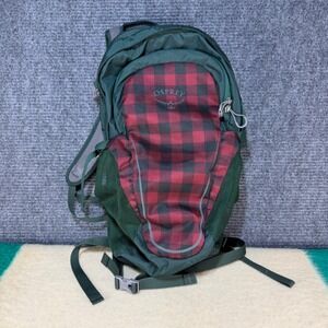 Osprey Daypack Backpack Green Red Buffalo Plaid Hiking Travel Bag